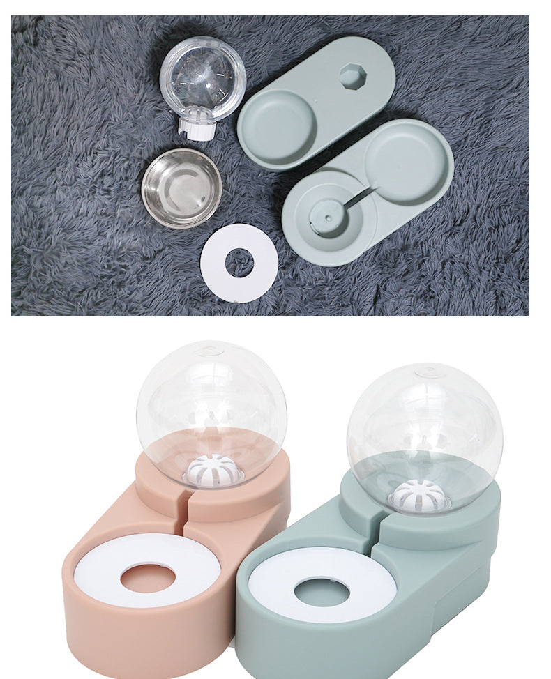 2 az 1-ben Kisállat Etető - Dupla Tál Automatikus Vízadagolóval és Labdás Víztartállyal